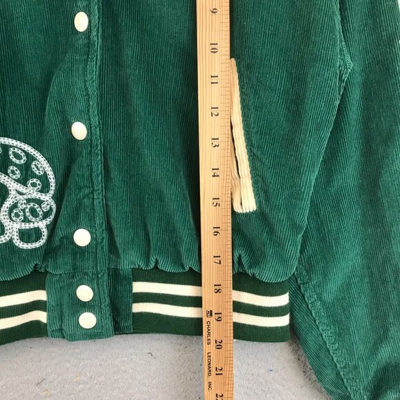BDG Delia Corduroy Embroidered Varsity Jacket SZ XS Green - Picture 9 of 12